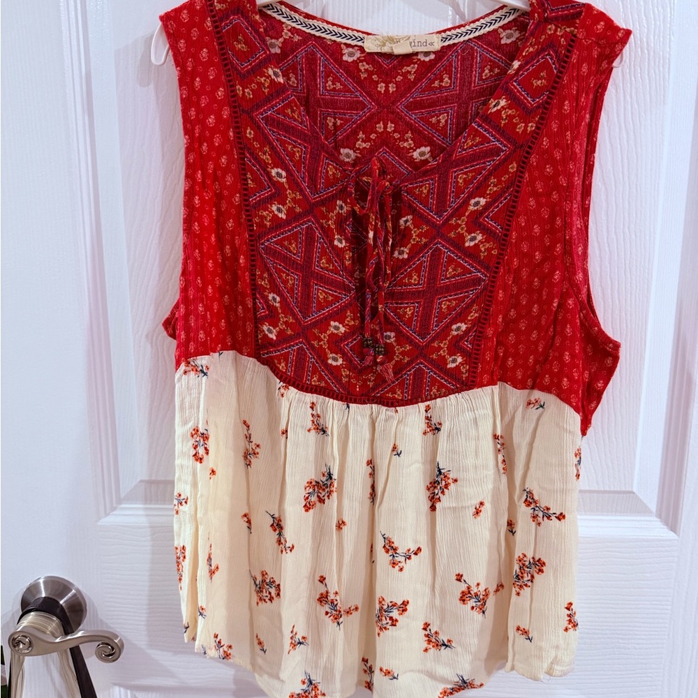 Red and Cream Floral Women's Top